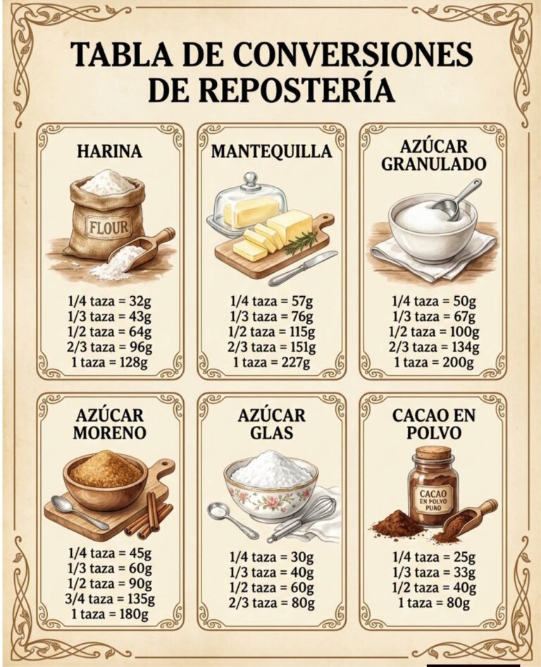 Tabla de conversiones de Reposteria